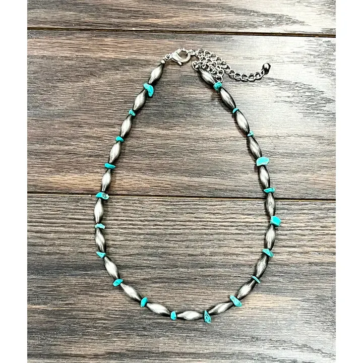 ISAC TRADING INC. 18" ELONGATED NAVAJO TURQUOISE NECKLACE