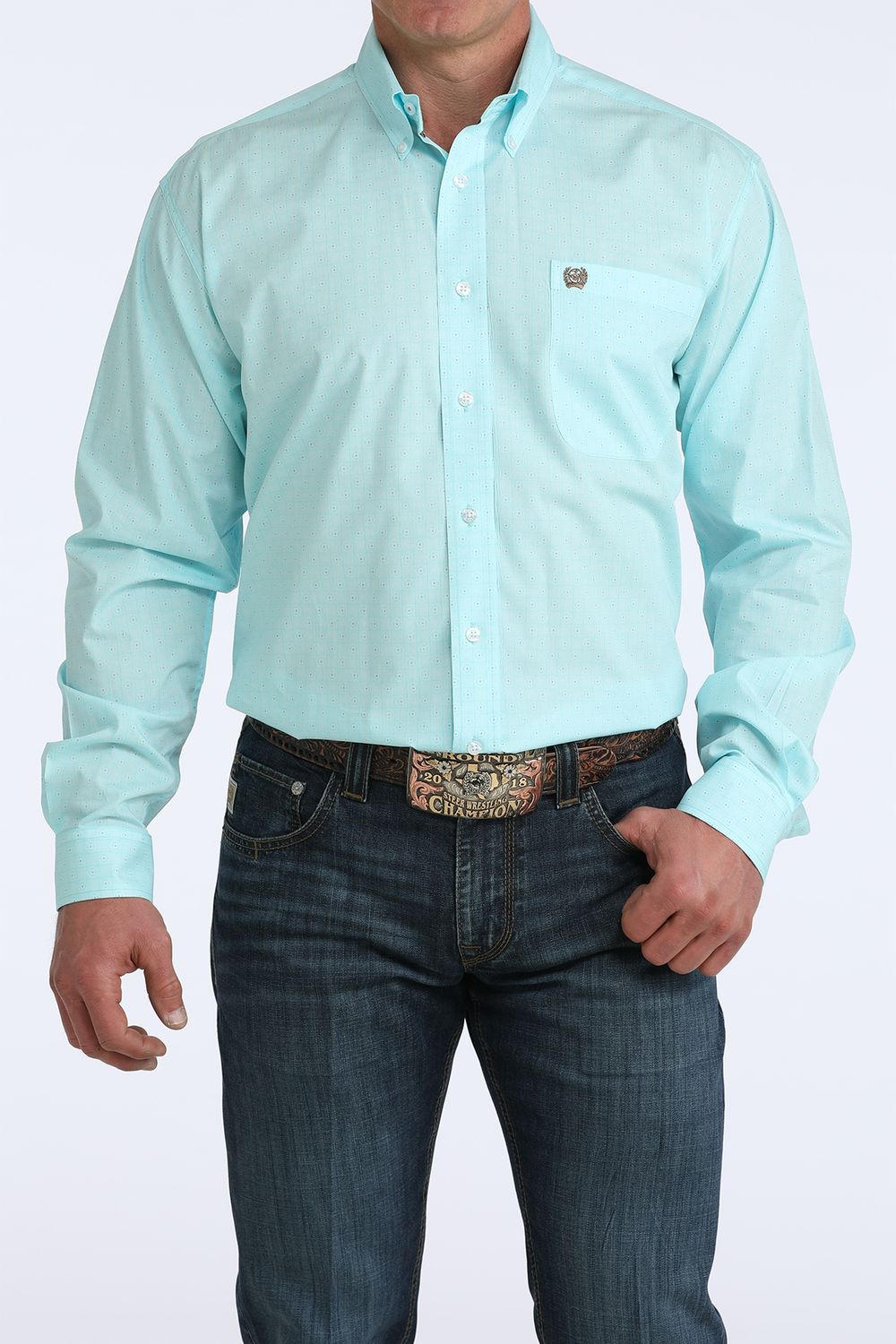 CINCH MEN'S LONG SLEEVE PATTERNED BUTTON SHIRT - BLUE