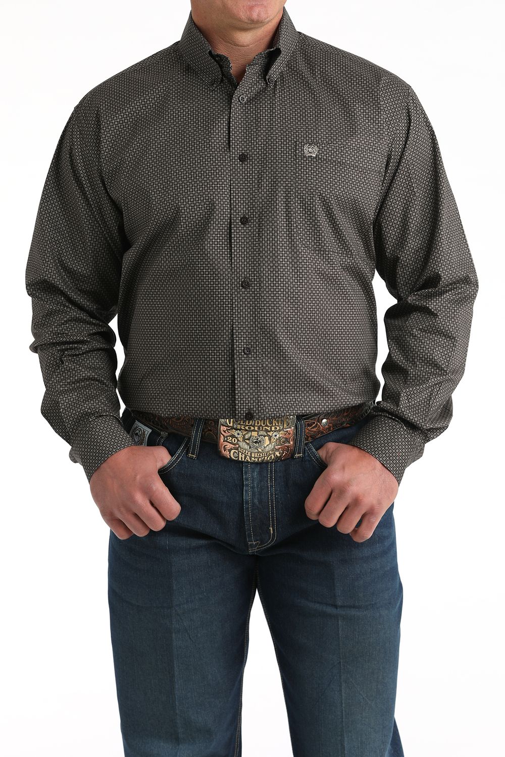 CINCH MEN'S LONG SLEEVE PATTERNED BUTTON SHIRT - BROWN