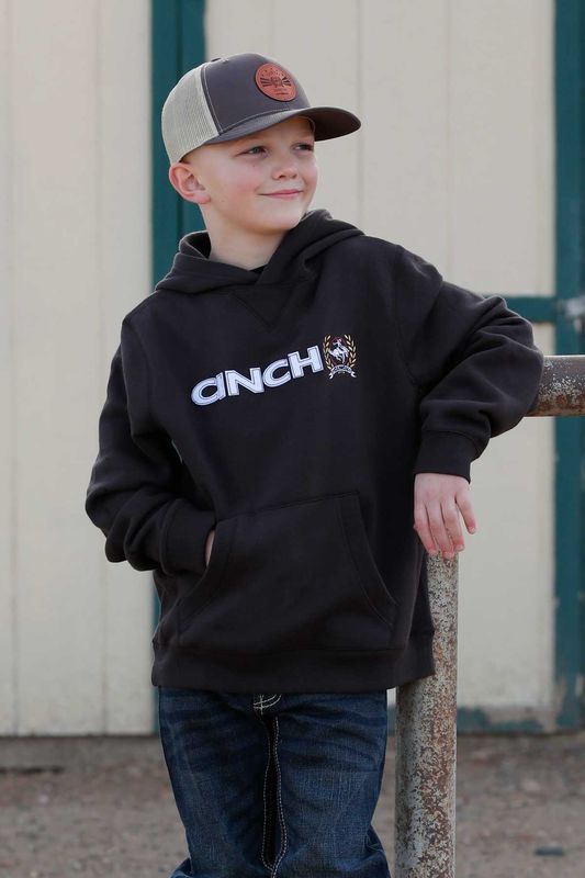 CINCH BOYS' LOGO HOODED SWEATSHIRT - BROWN
