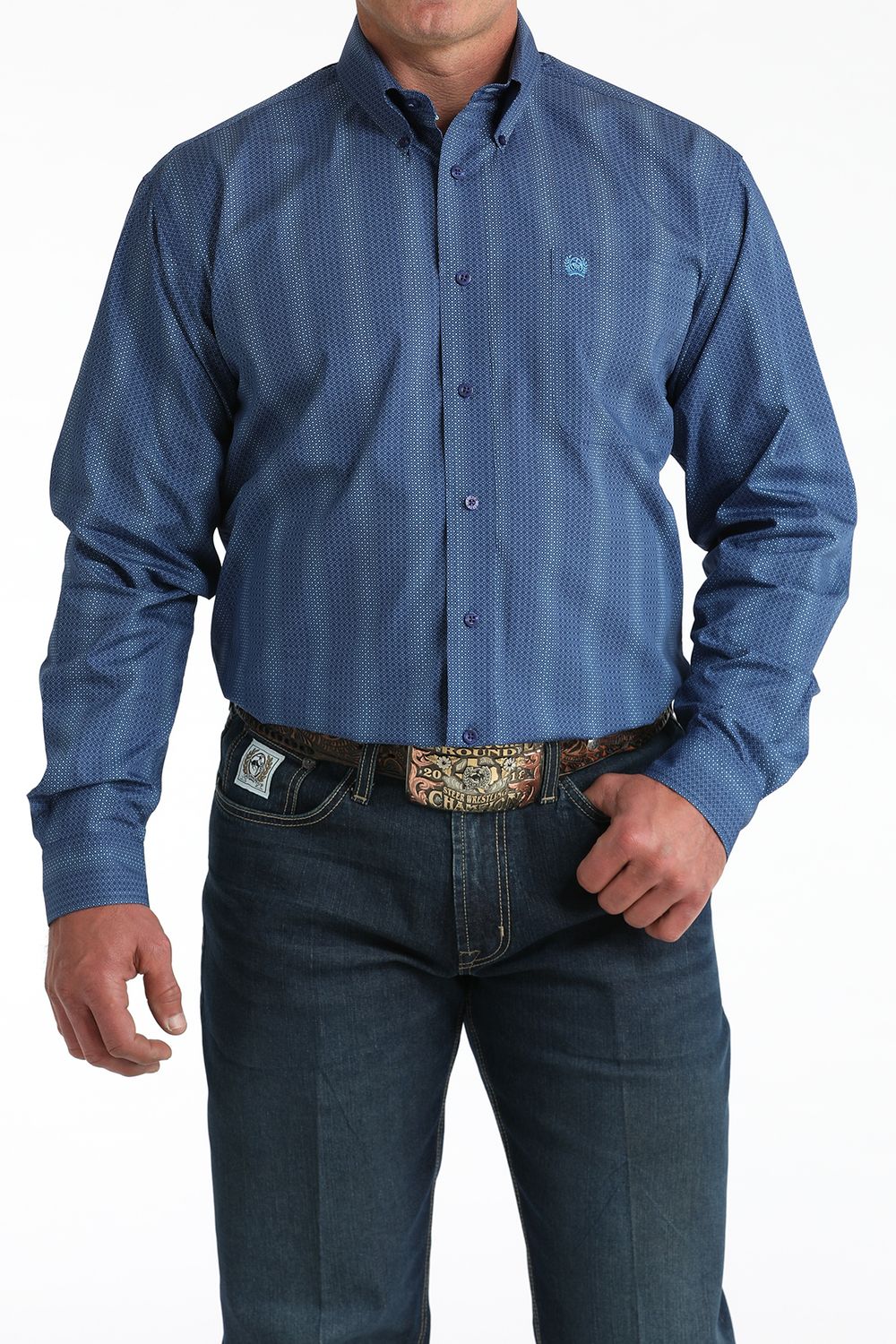 CINCH MEN'S LONG SLEEVE PATTERNED BUTTON SHIRT - ROYAL BLUE