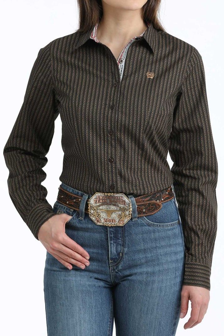CINCH WOMEN'S LONG SLEEVE PATTERNED BUTTON SHIRT - BROWN