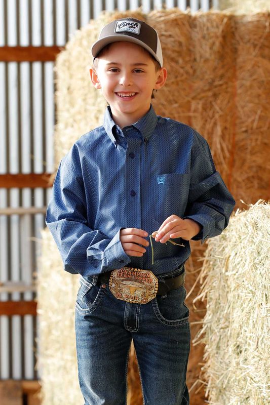 CINCH BOYS' LONG SLEEVE PATTERNED BUTTON SHIRT -  ROYAL BLUE