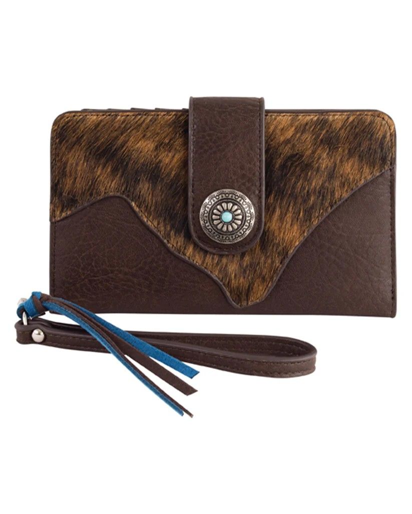 CATCHFLY WOMEN'S SLIM WALLET - BROWN/HAIR-ON