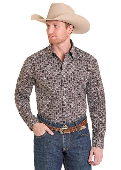 PANHANDLE SLIM MEN'S LONG SLEEVE 2-POCKET PEARL SNAP SHIRT - BROWN