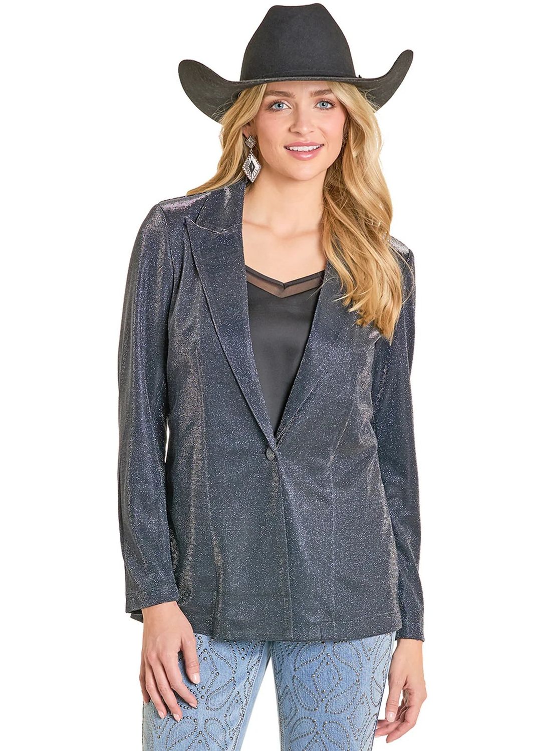 ROCK &amp; ROLL DENIM WOMEN'S IRIDESCENT BLAZER - BLACK