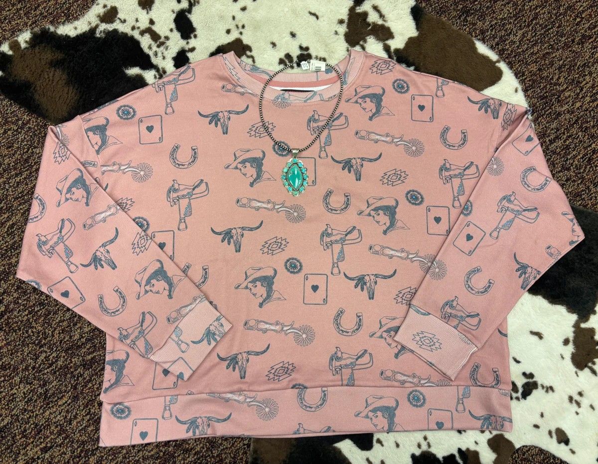 ROCK &amp; ROLL DENIM WOMEN'S CONVERSATIONAL PRINT PULLOVER - ROSE MAUVE