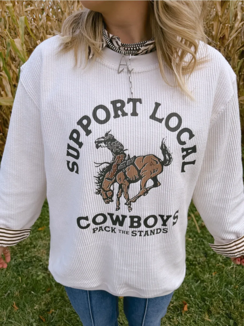 THE WALKING A WOMEN'S PACK THE STANDS CORDED CREW SWEATSHIRT - WHITE