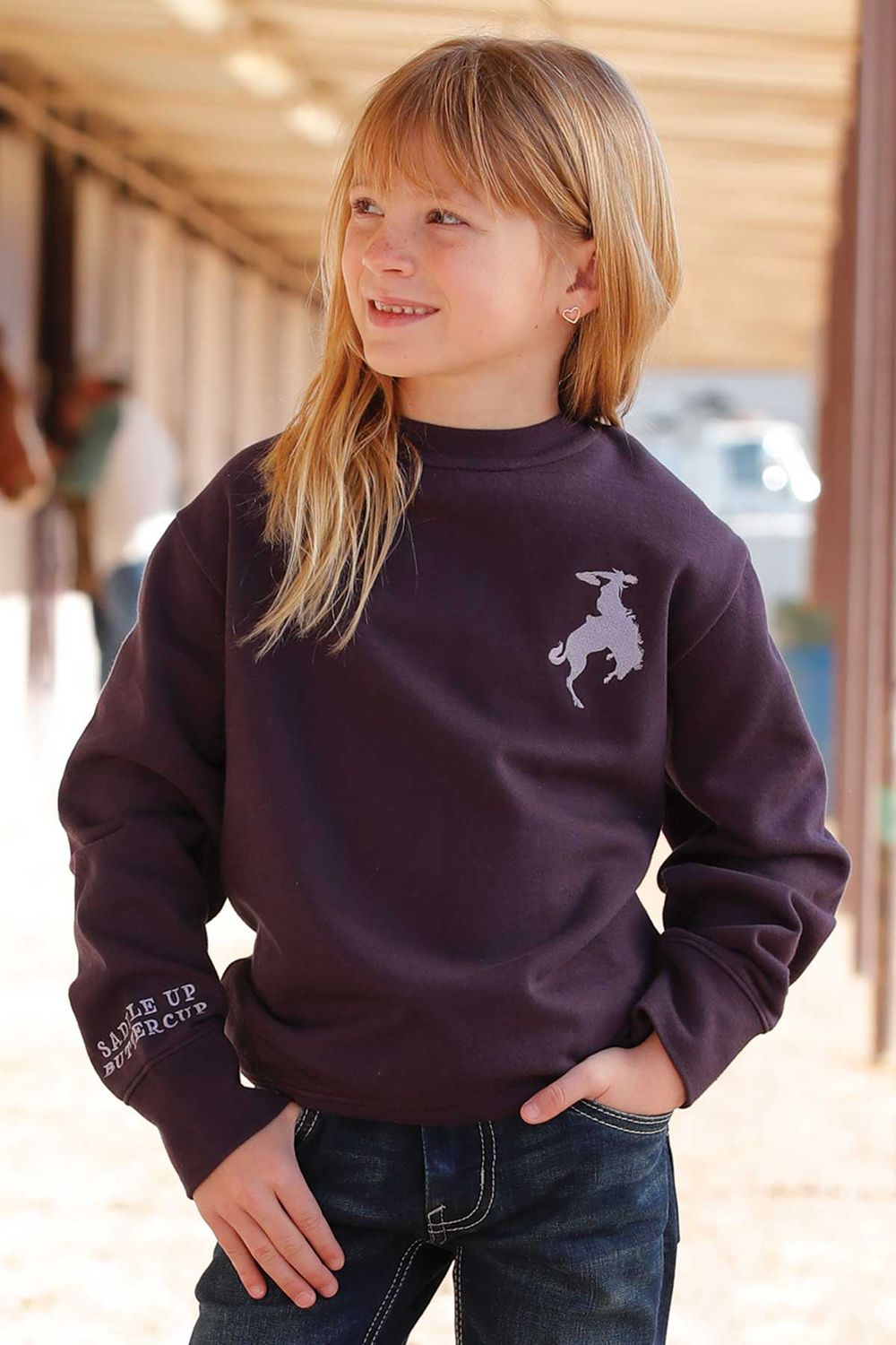 CRUEL DENIM GIRLS' CREW SWEATSHIRT - PURPLE