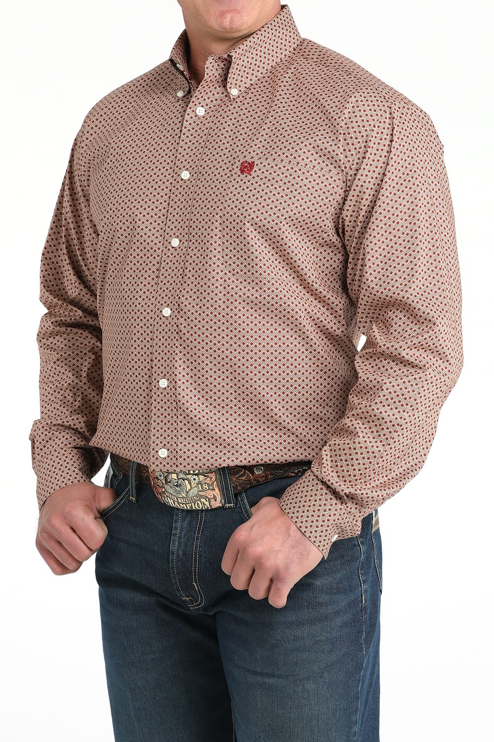 CINCH MEN'S LONG SLEEVE GEOMETRIC PATTERN BUTTON SHIRT - BROWN