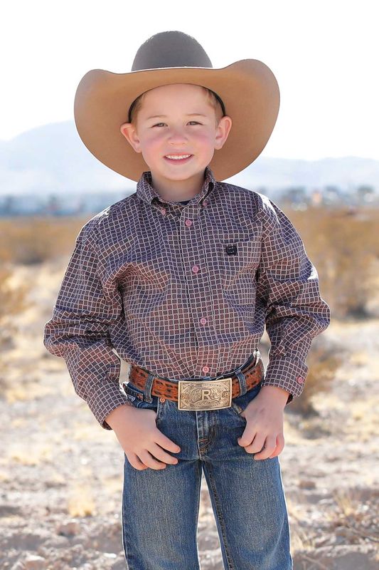 CINCH BOYS' LONG SLEEVE PATTERNED PRINT BUTTON SHIRT - PINK