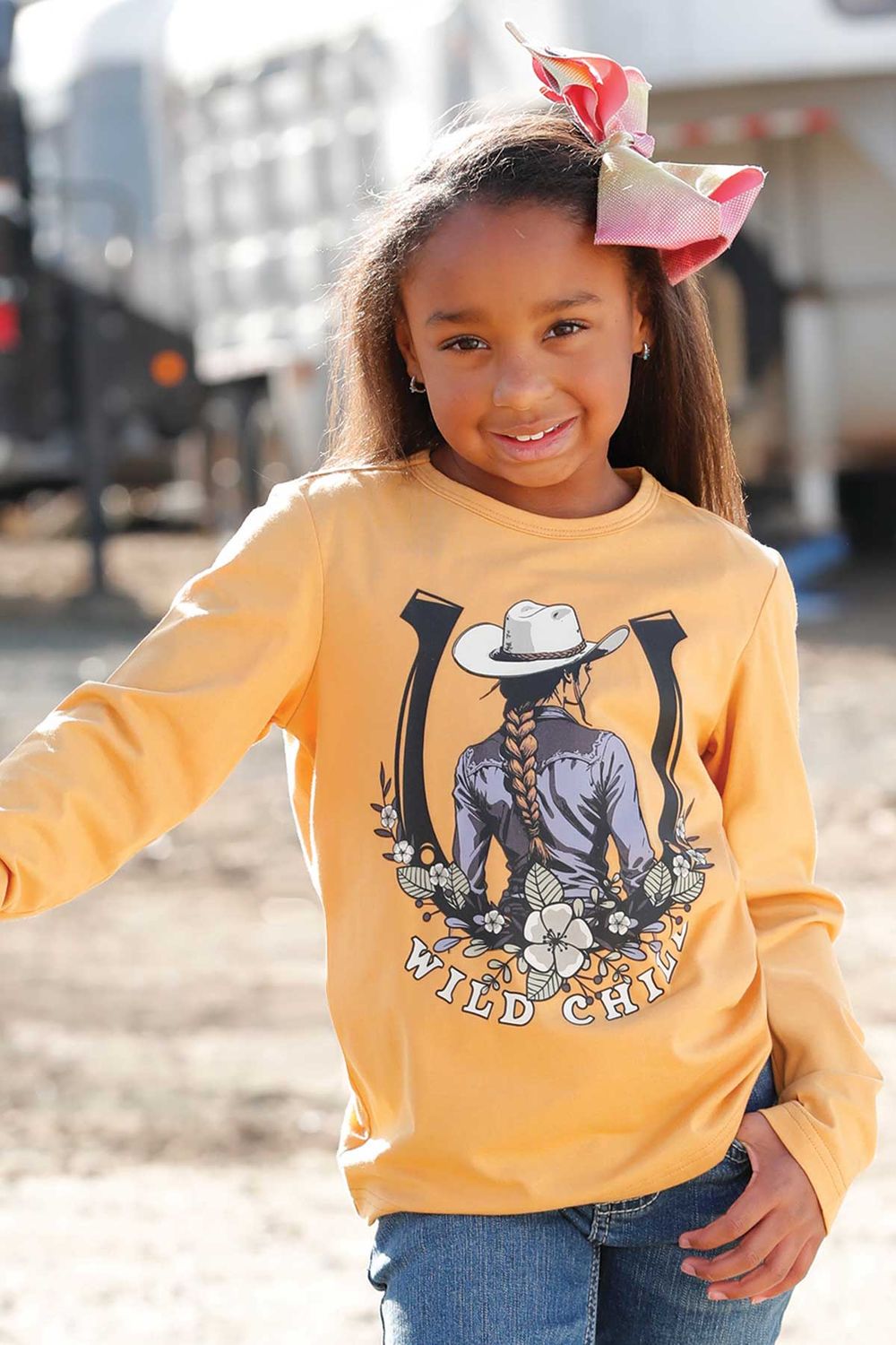 CRUEL DENIM GIRLS' LONG SLEEVE WILD CHILD GRAPHIC TEE - YELLOW