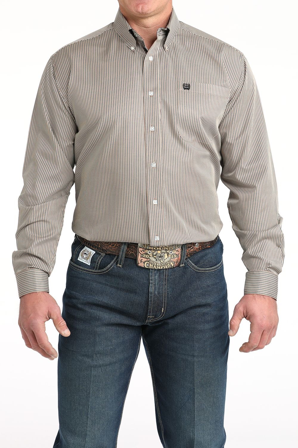 CINCH MEN'S LONG SLEEVE STRIPED TENCEL BUTTON SHIRT - BROWN