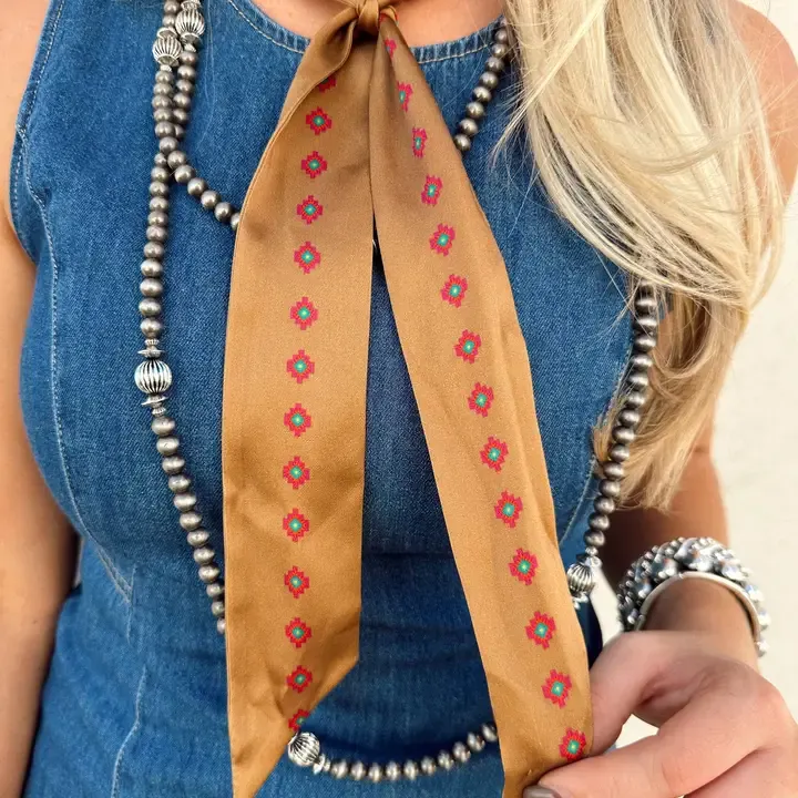 WEST &amp; CO. PURPLE TEAL ORANGE AND YELLOW SOUTHWESTERN SILK TWILLY - TAN