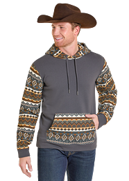 ROCK &amp; ROLL DENIM MEN'S COLOR-BLOCKED HOODED SWEATSHIRT - CHARCOAL