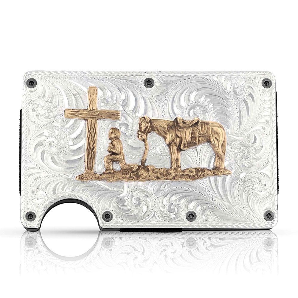 MONTANA SILVERSMITHS CREDIT CARD AND CASH CASE WITH PRAYING COWBOY