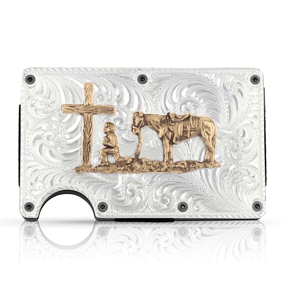 MONTANA SILVERSMITHS CREDIT CARD AND CASH CASE WITH PRAYING COWBOY
