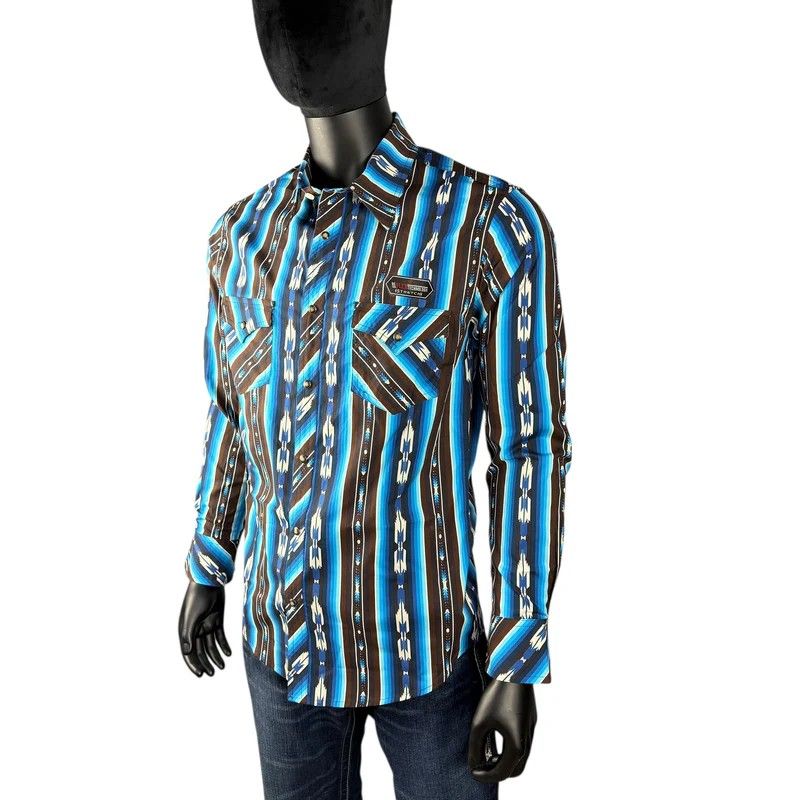 ROCK &amp; ROLL DENIM MEN'S LONG SLEEVE STRIPED PEARL SNAP SHIRT - TEAL