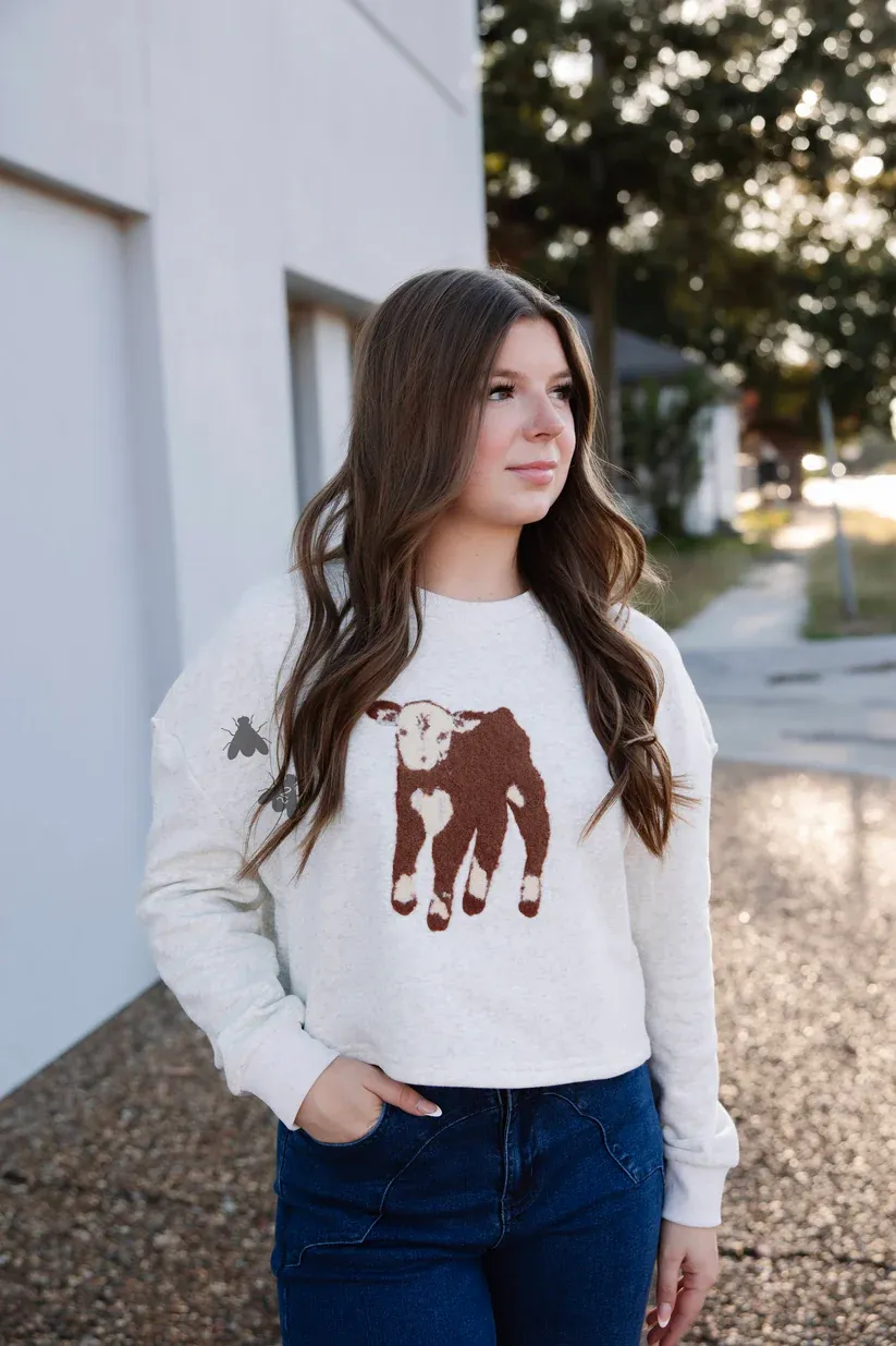 2 FLY CO. HERFY CALF SZN CREW SWEATSHIRT - HEATHER GRAY