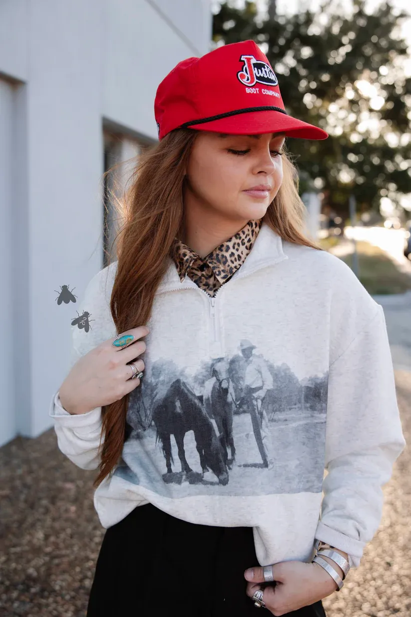 2 FLY CO. WOMEN'S LEGACY RANCH QUARTER ZIP SWEATSHIRT - HEATHER GRAY