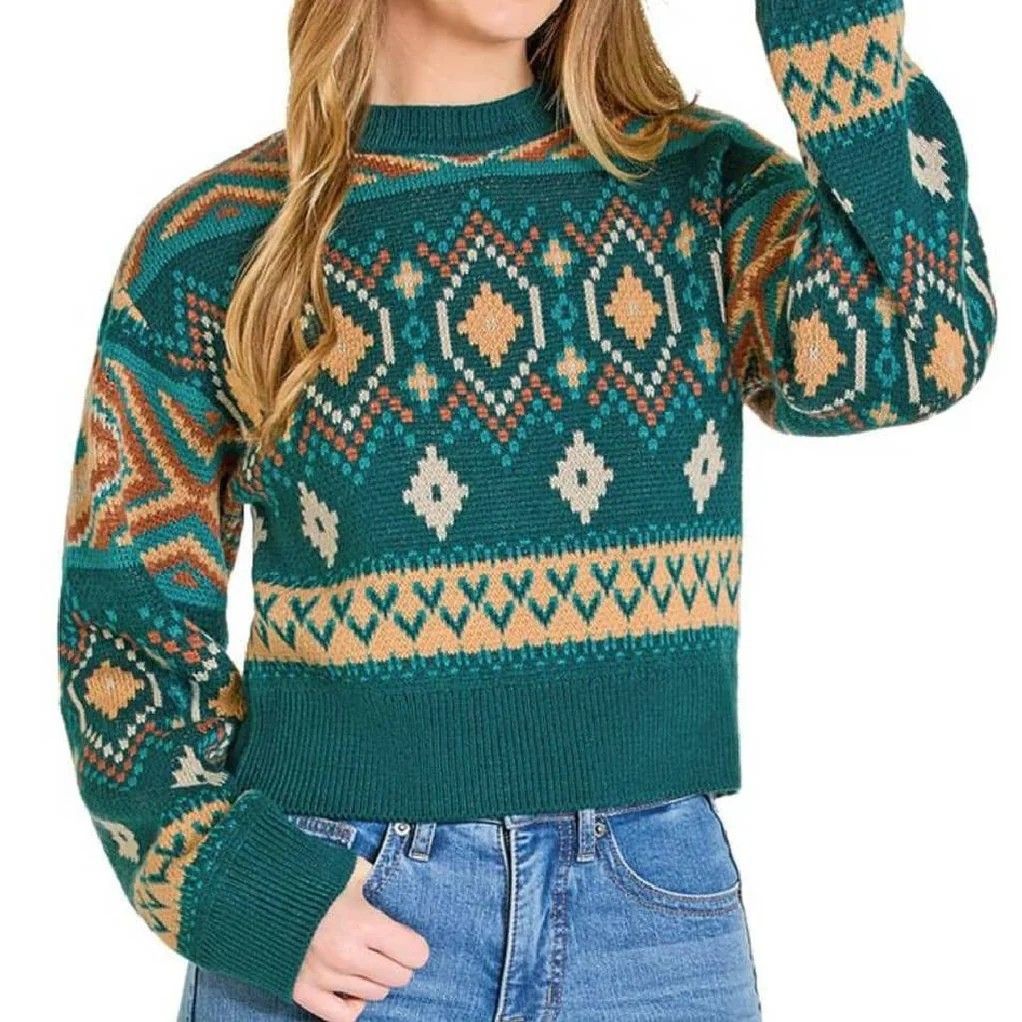 ROCK &amp; ROLL DENIM WOMEN'S ALL OVER AZTEC SWEATER - ROSE/MAUVE