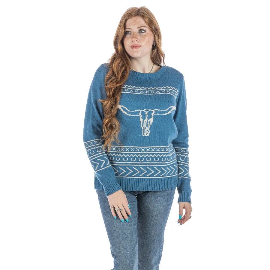 COTTON AND RYE LONGHORN KNIT SWEATER - BLUE