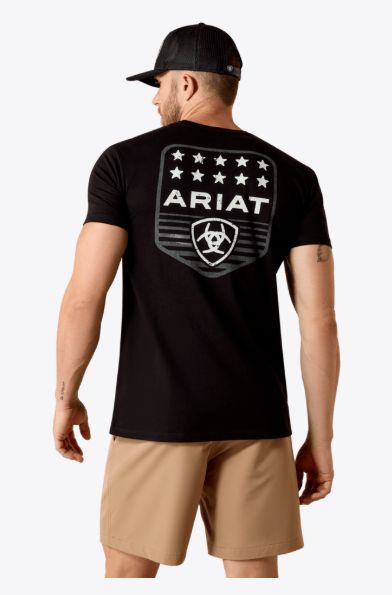 ARIAT MEN'S STRIPE PARTIOTIC BADGE TEE - BLACK