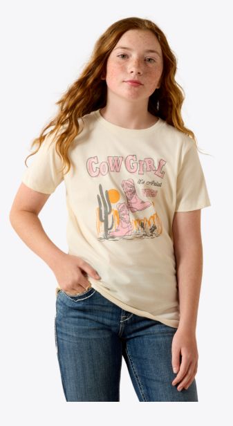 ARIAT GIRLS' COWGIRL VIBES TEE - NATURAL