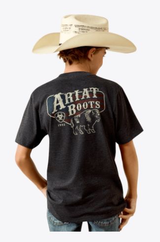 ARIAT BOYS' AMERICAN BISON TEE - CHARCOAL HEATHER