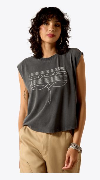 ARIAT WOMEN'S DALLAD CROPPED TEE - CHARCOAL MINERAL WASH