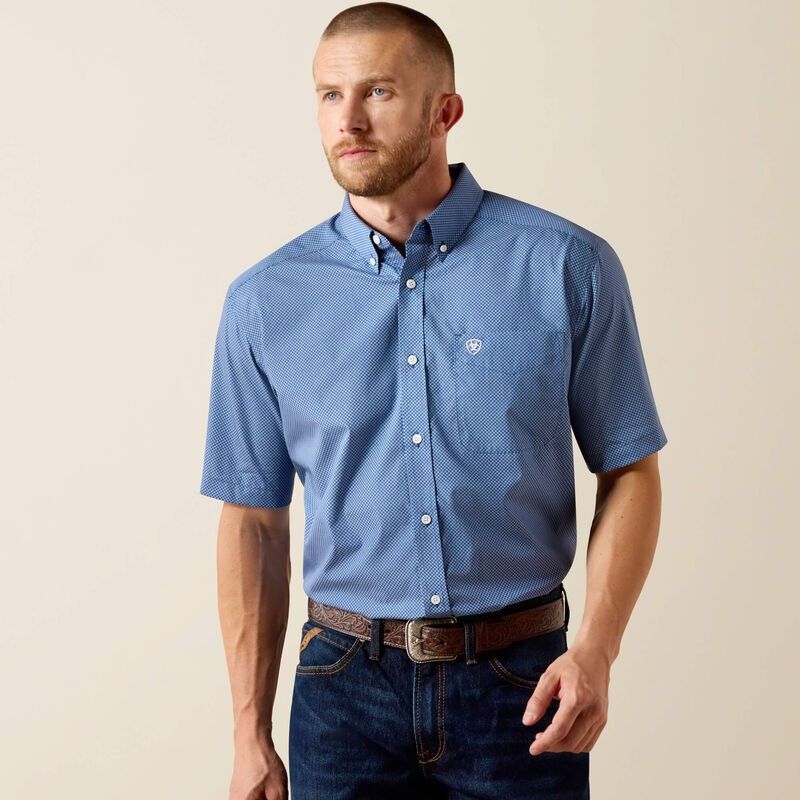 ARIAT MEN'S SHORT SLEEVE CASE CLASSIC FIT BUTTON SHIRT - ENSIGN BLUE GEO PRINT