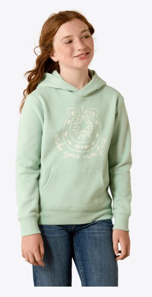 ARIAT GIRLS' "MAKE YOUR OWN LUCK" HOODED SWEATSHIRT - SILT GREEN