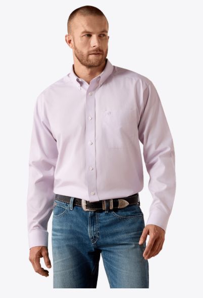 ARIAT MEN'S LONG SLEEVE WRINKLE FREE SOLID PINPOINT OXFORD CLASSIC FIT BUTTON SHIRT - RHAPSODY