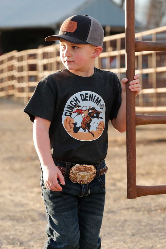 CINCH BOYS' SHORT SLEEVE TEE - CHARCOAL
