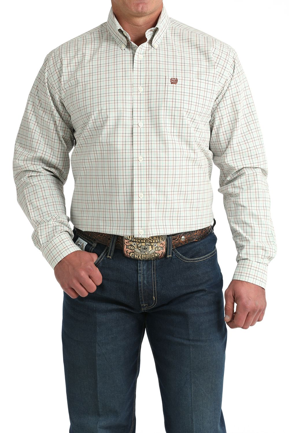 CINCH MEN'S LONG SLEEVE PLAID BUTTON SHIRT - CREAM