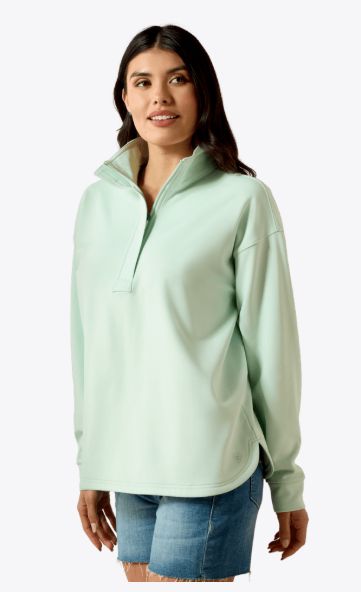 ARIAT WOMEN'S BREEZE LOGO 1/2 ZIP SWEATSHIRT - DUSTY AQUA