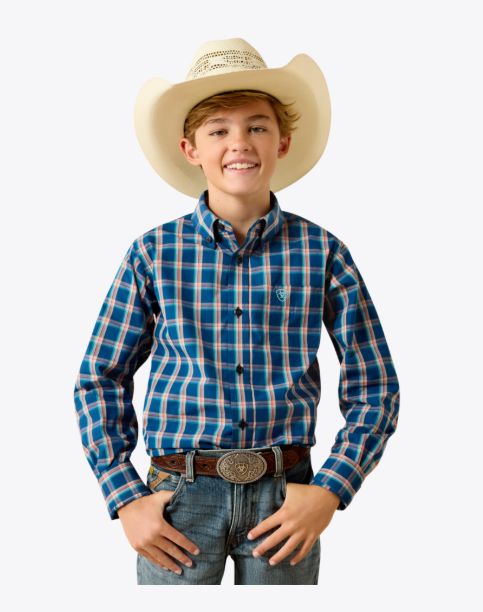 ARIAT BOYS' LONG SLEEVE PRO SERIES JACKSON BUTTON SHIRT - POSEIDON