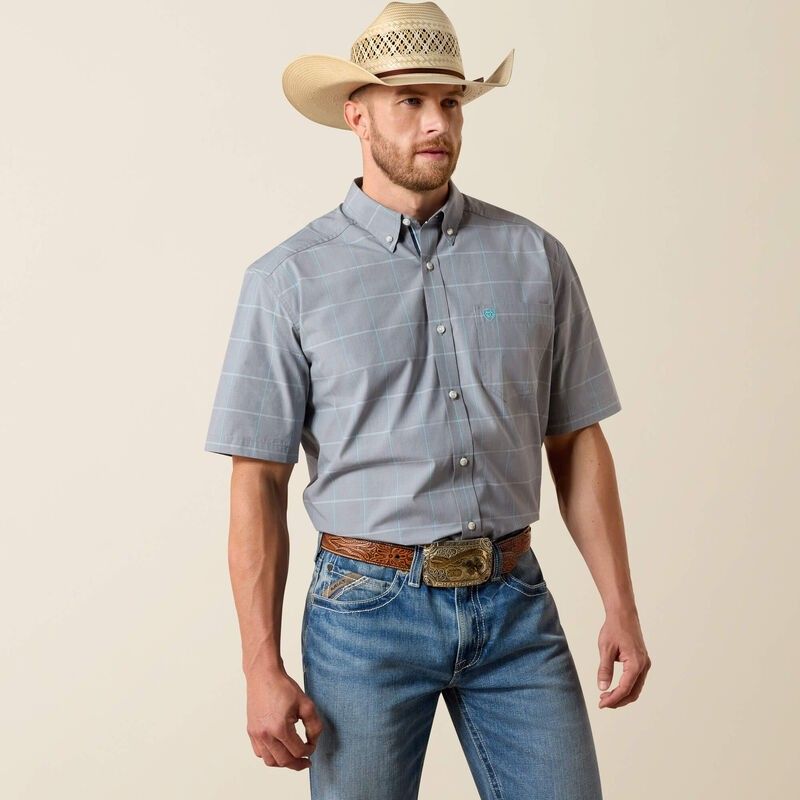 ARIAT MEN'S SHORT SLEEVE PRO SERIES PERCIE CLASSIC FIT BUTTON SHIRT - EXCALIBUR PLAID