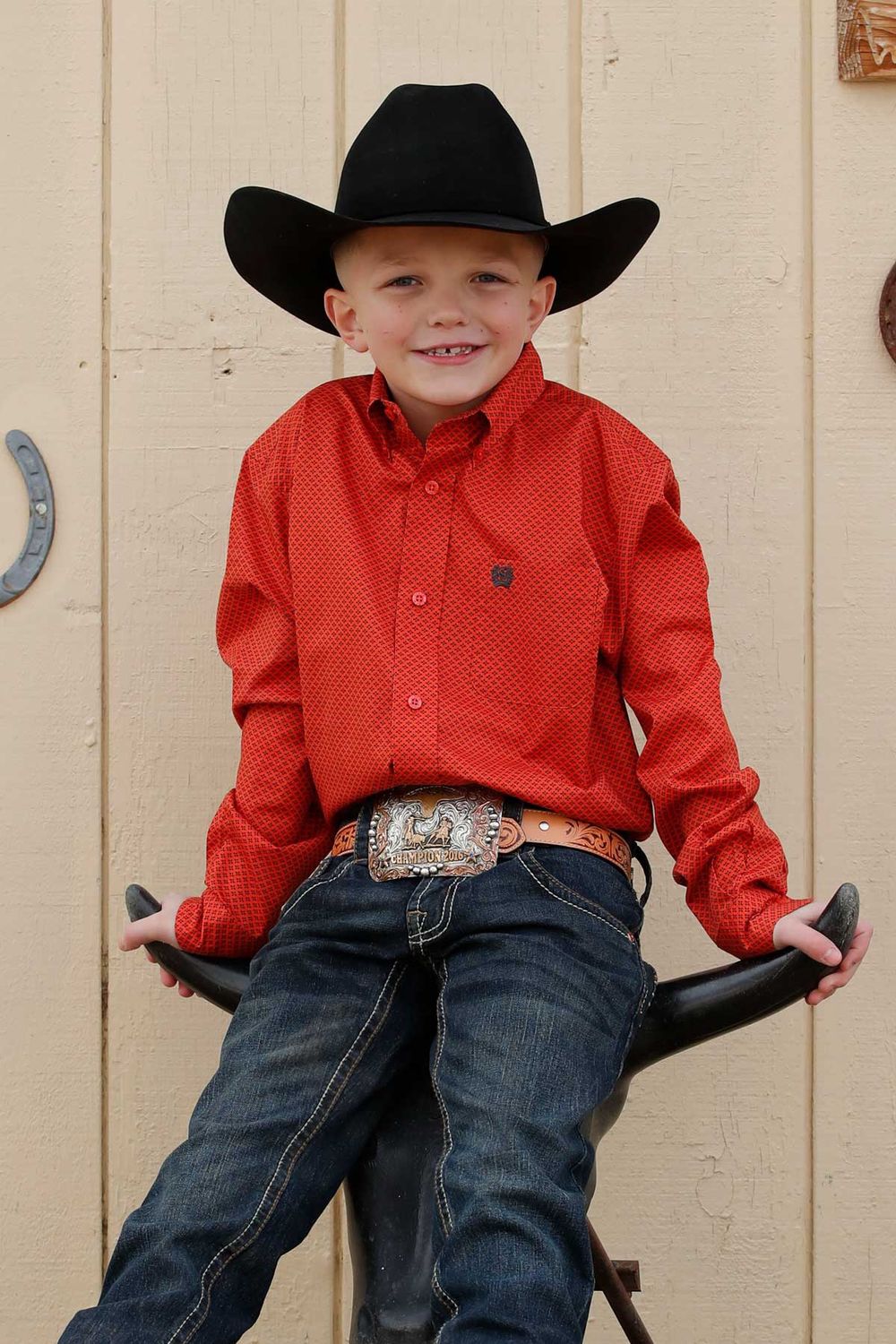 CINCH BOYS' LONG SLEEVE PRINT BUTTON SHIRT - RED