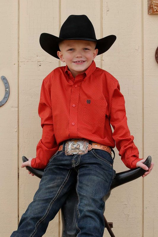 CINCH BOYS' LONG SLEEVE PRINT BUTTON SHIRT - RED CINCH BOYS' LONG SLEEVE PRINT BUTTON SHIRT - RED