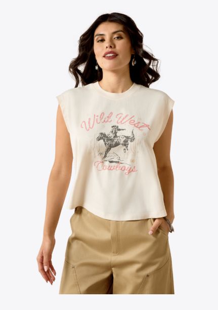 ARIAT WOMEN'S WILD WEST CROPPED TEE - SEA SALT