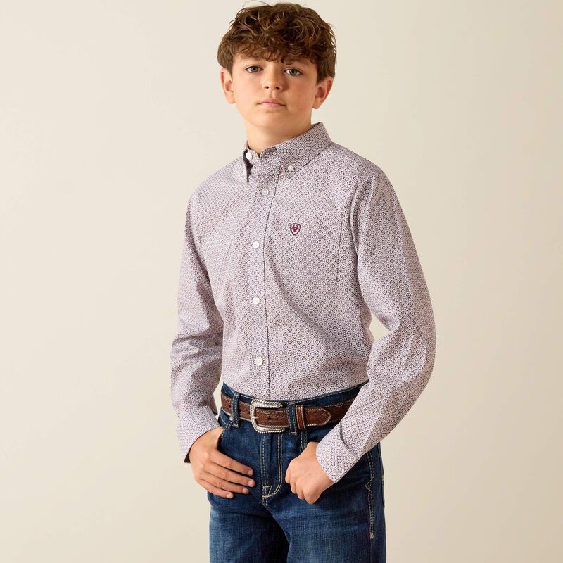 ARIAT BOYS' LONG SLEEVE PHILLY BUTTON SHIRT - EXCALIBUR GEO PRINT