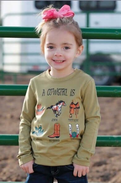 CRUEL DENIM TODDLER GIRLS' LONG SLEEVE COWGIRL IS GRAPHIC TEE - GREEN