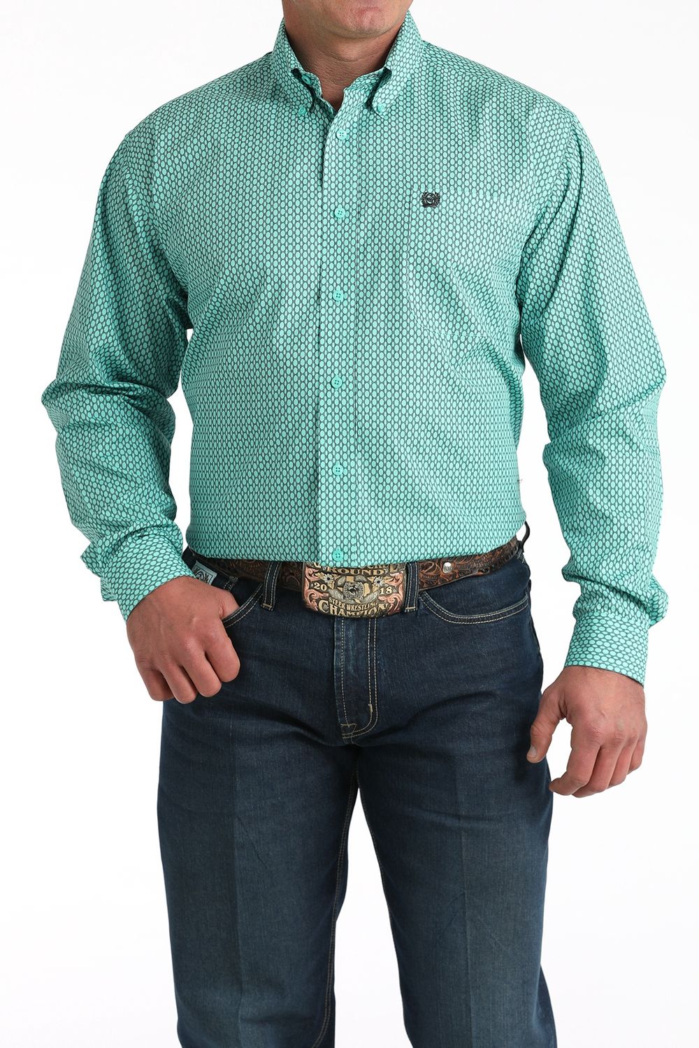CINCH MEN'S LONG SLEEVE PRINT BUTTON SHIRT - SKY BLUE