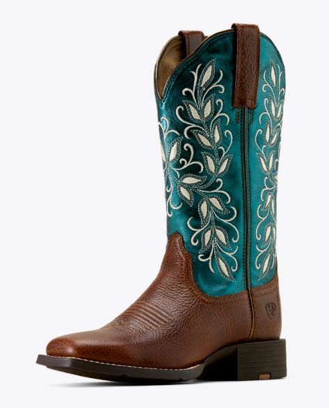 ARIAT WOMEN'S ROUND UP HOLLY WIDE SQUARE TOE WESTERN BOOT - BEASTY BROWN