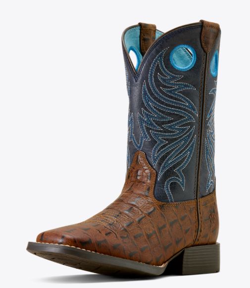 ARIAT BOYS' KNOX WIDE SQUARE TOE WESTERN BOOT - BROWN CROCODILE PRINT