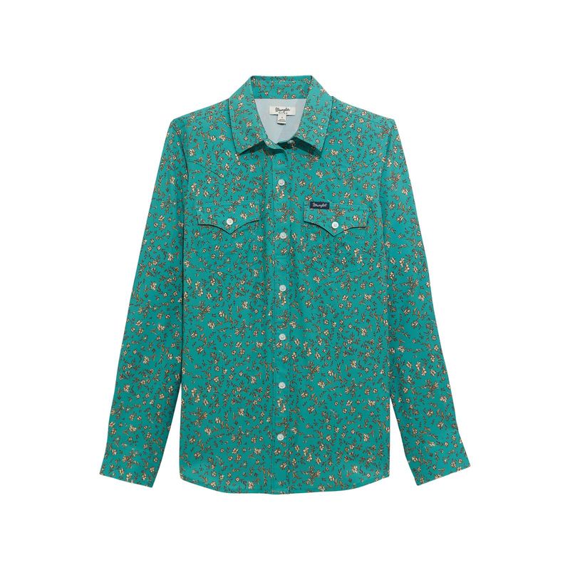 WRANGLER WOMEN'S LONG SLEEVE GAP FREE ARIA BUTTON SHIRT - GREEN