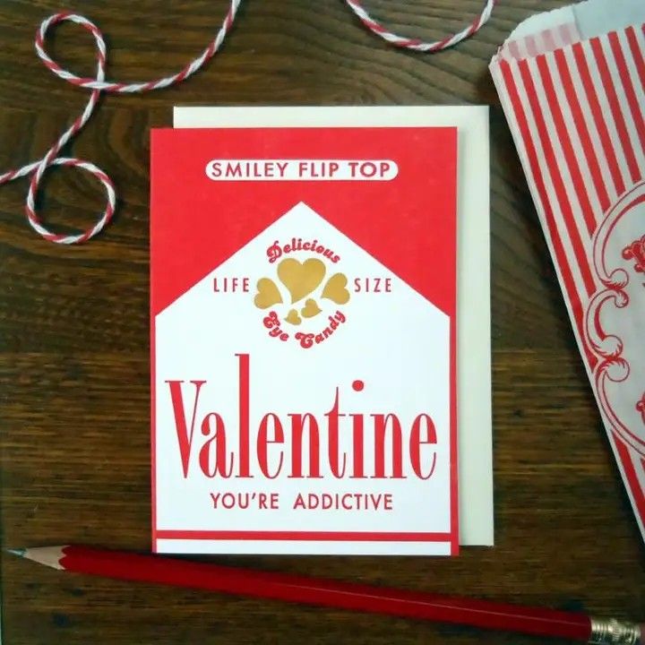 A. FAVORITE DESIGN VALENTINE CANDY CIGARETTES GREETING CARD