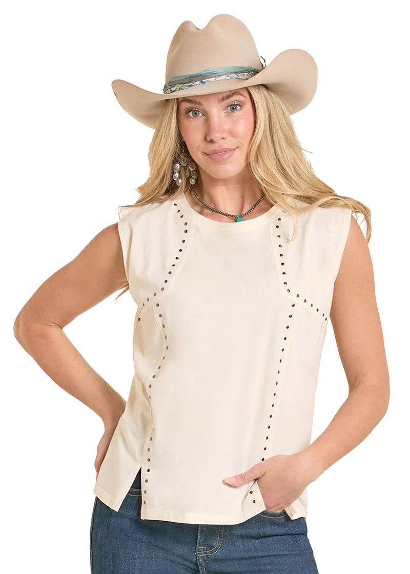 PANHANDLE SLIM WOMEN'S STUDDED JERSEY TEE - NATURAL