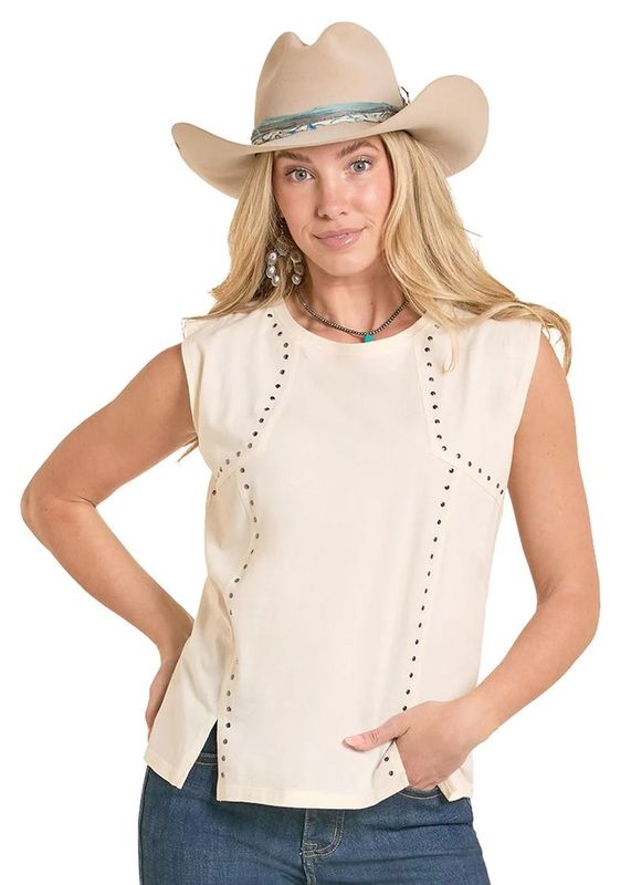 PANHANDLE SLIM WOMEN'S STUDDED JERSEY TEE - NATURAL